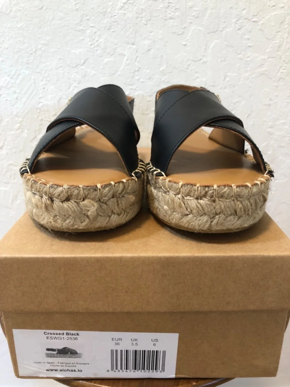 Alohas Crossed Black Platform Espadrille Sandals